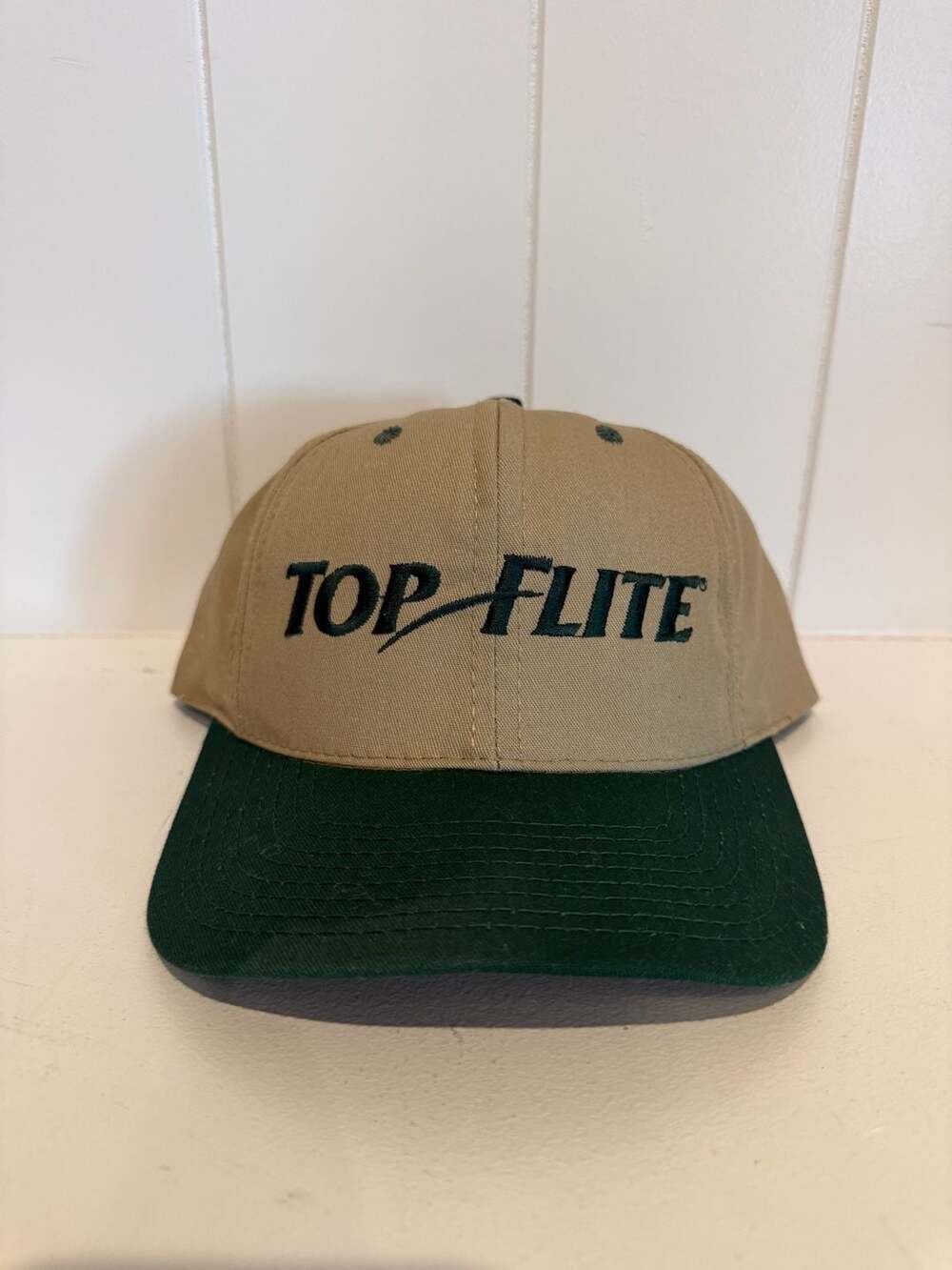 Vintage Top Flite Golf Hat Khaki and Green Adjustable Strapback Cap